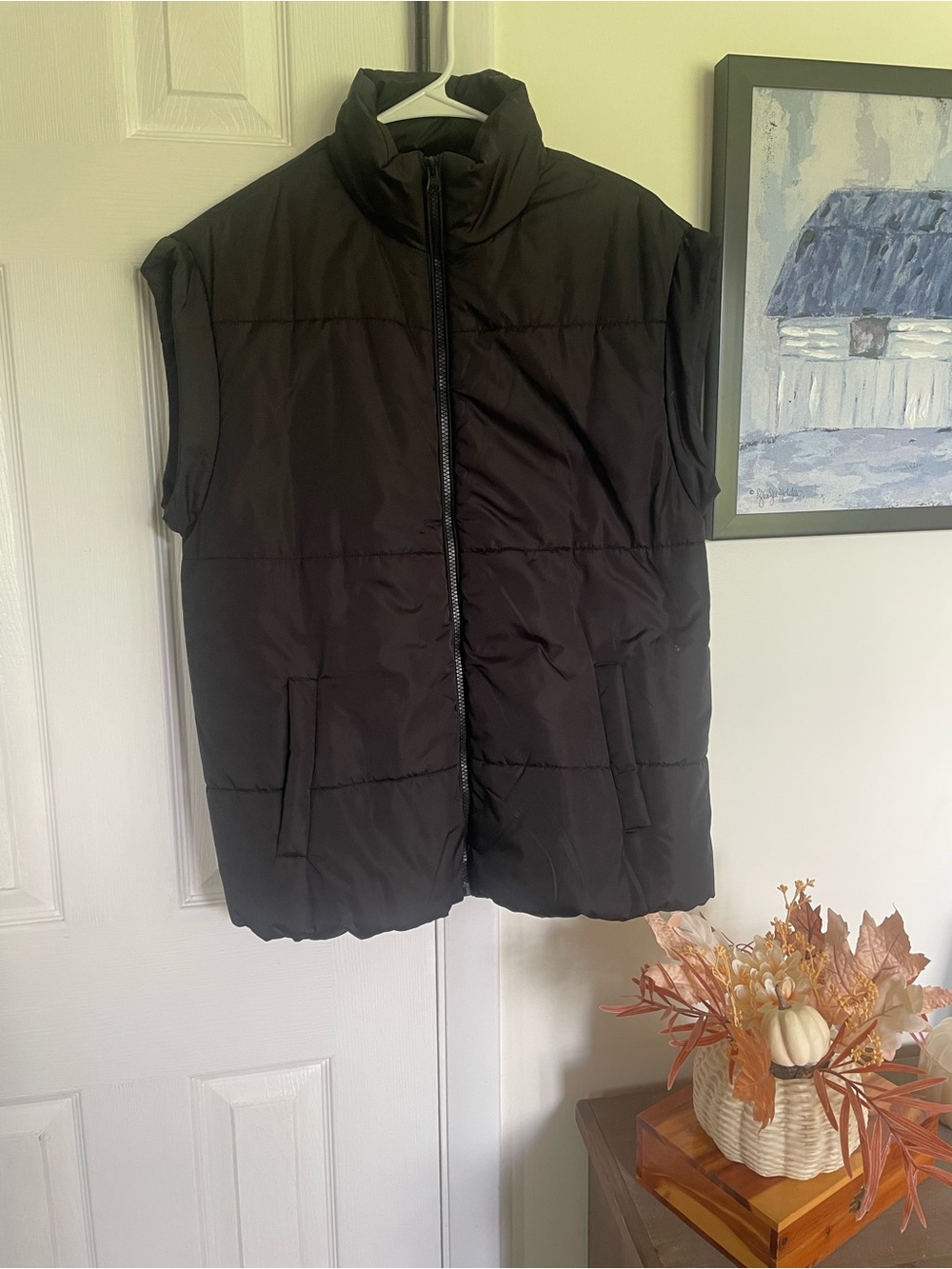 Amazon Black Quilted Puffer Vest with High Collar